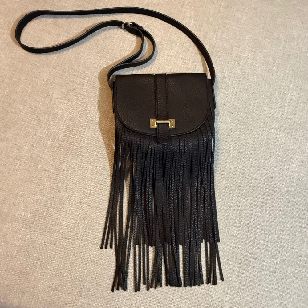 Metaphor Black Fringed Crossbody Bag Vegan Leather Boho‎ Festival Western Purse